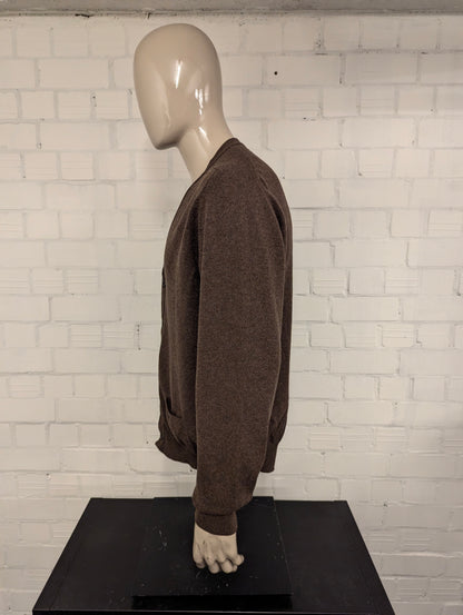 Vintage William Locke Wollen vest met knopen. Bruin gemêleerd. Maat XL.