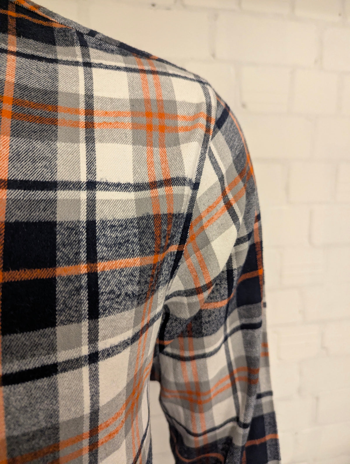 Selected Homme Flanellen overhemd. Oranje Zwart Grijs Wit geruit. Maat L.