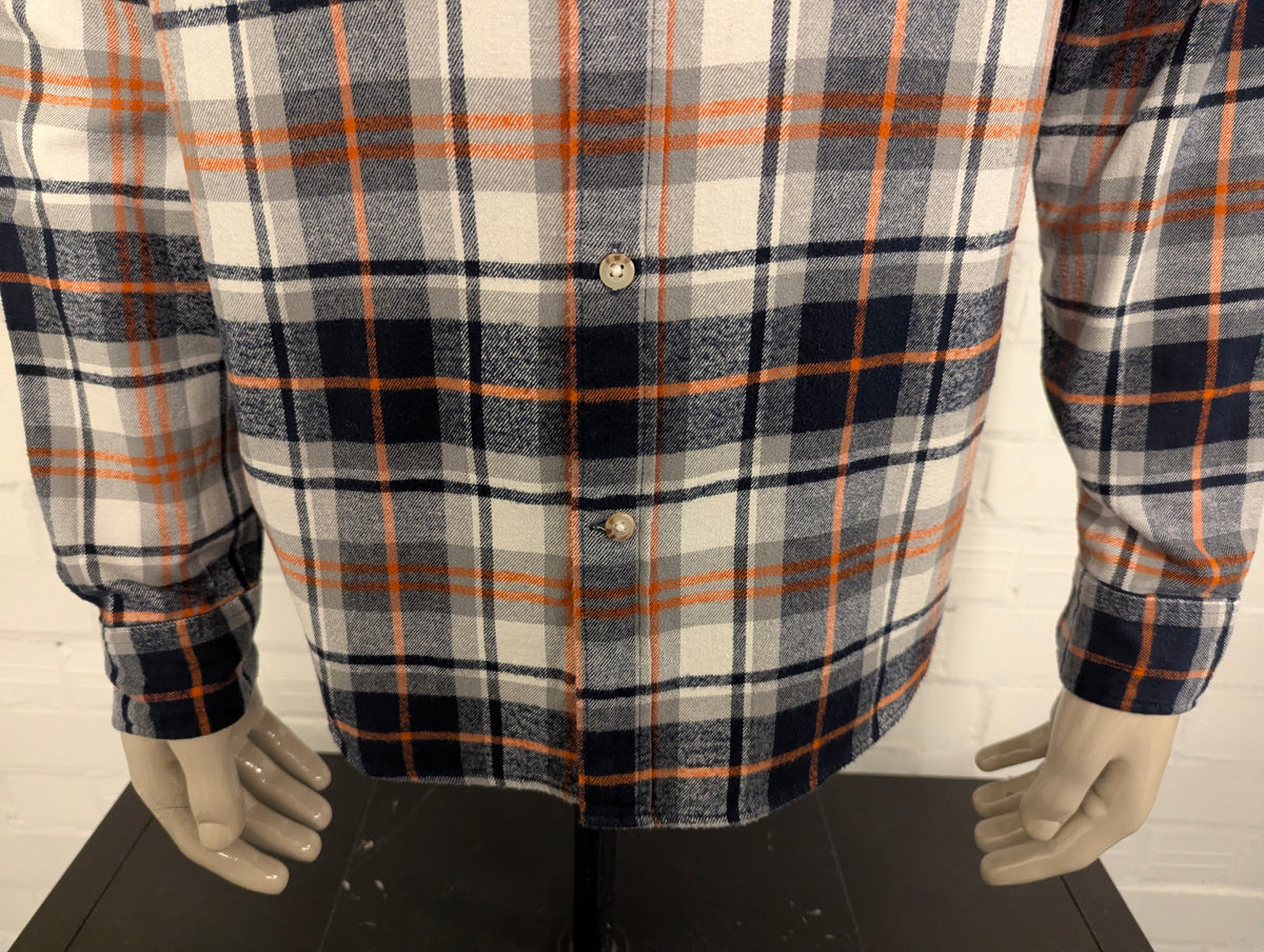 Selected Homme Flanellen overhemd. Oranje Zwart Grijs Wit geruit. Maat L.