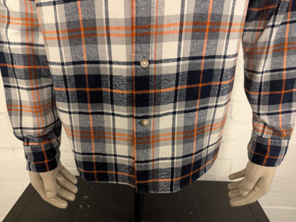 Selected Homme Flanellen overhemd. Oranje Zwart Grijs Wit geruit. Maat L.