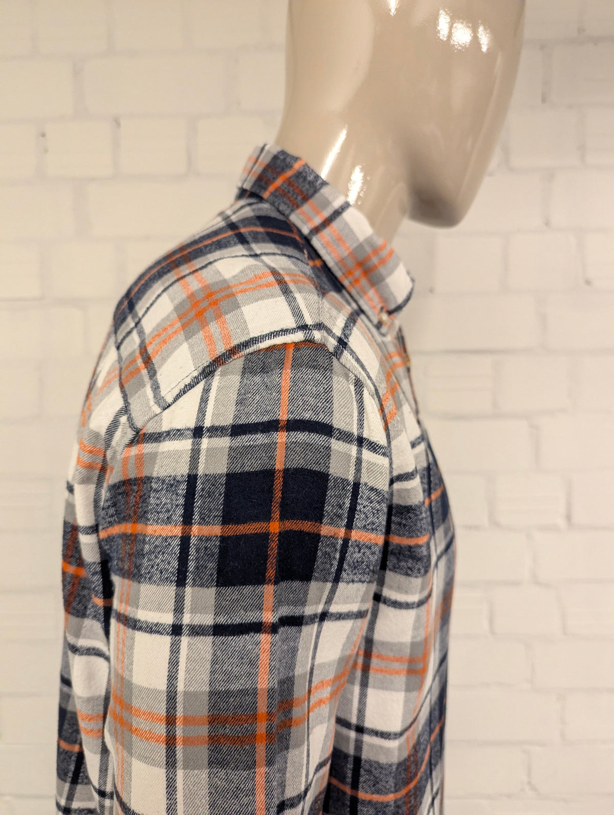 Selected Homme Flanellen overhemd. Oranje Zwart Grijs Wit geruit. Maat L.