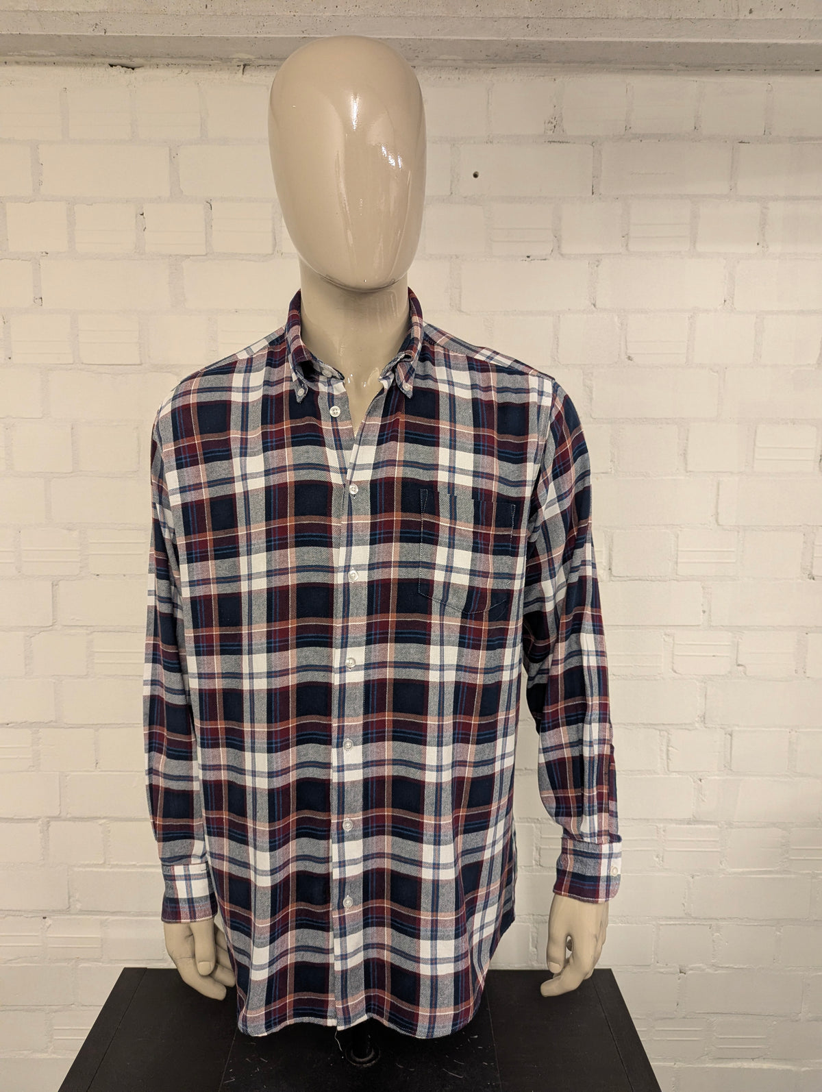 Henderson GCM Flanellen overhemd. Bordeaux Blauw Bruin geruit. Maat 2XL / XXL.