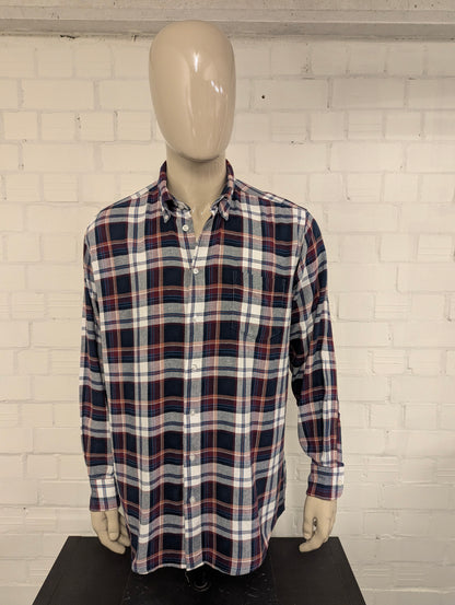 Henderson GCM Flanellen overhemd. Bordeaux Blauw Bruin geruit. Maat 2XL / XXL.