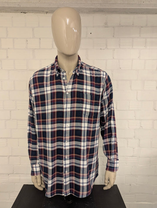 Henderson GCM Flanellen overhemd. Bordeaux Blauw Bruin geruit. Maat 2XL / XXL.