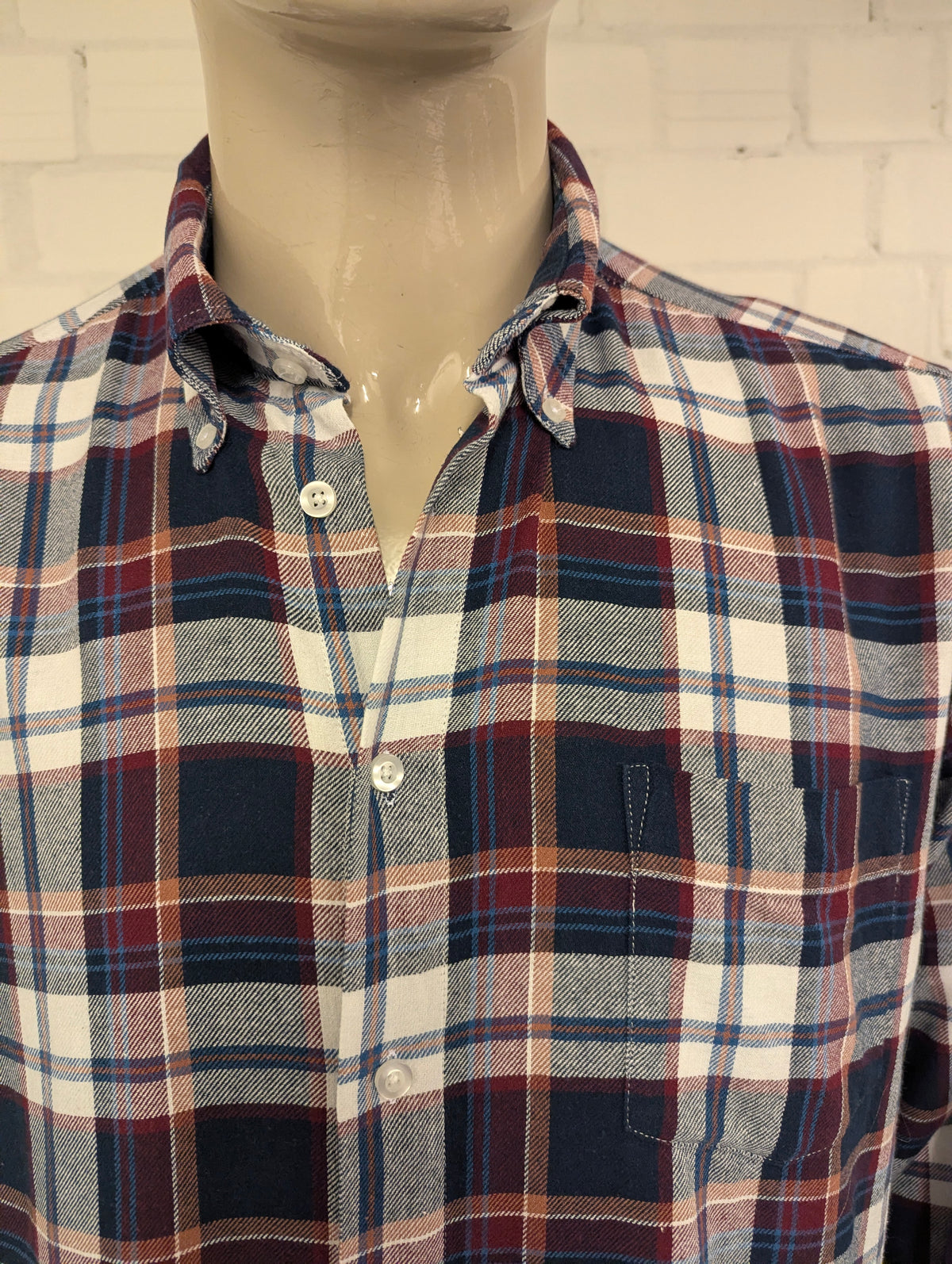 Henderson GCM Flanellen overhemd. Bordeaux Blauw Bruin geruit. Maat 2XL / XXL.