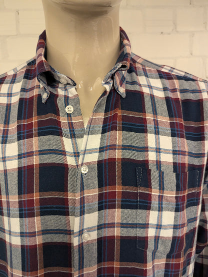Henderson GCM Flanellen overhemd. Bordeaux Blauw Bruin geruit. Maat 2XL / XXL.