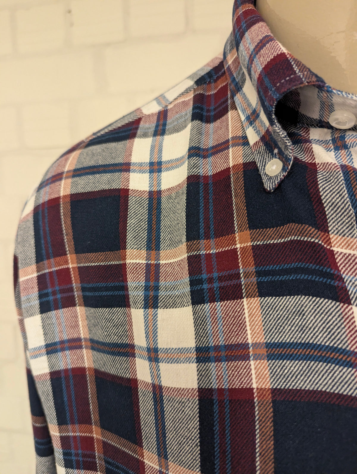Henderson GCM Flanellen overhemd. Bordeaux Blauw Bruin geruit. Maat 2XL / XXL.