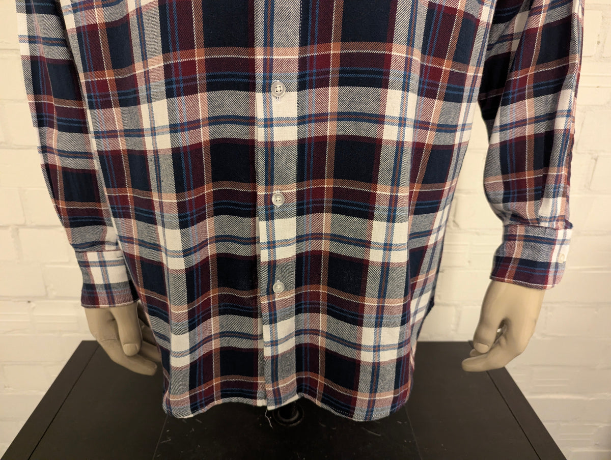 Henderson GCM Flanellen overhemd. Bordeaux Blauw Bruin geruit. Maat 2XL / XXL.
