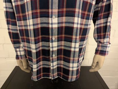 Henderson GCM Flanellen overhemd. Bordeaux Blauw Bruin geruit. Maat 2XL / XXL.