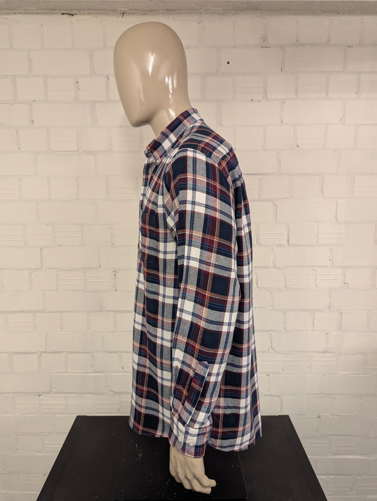 Henderson GCM Flanellen overhemd. Bordeaux Blauw Bruin geruit. Maat 2XL / XXL.