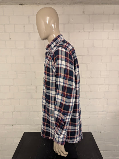 Henderson GCM Flanellen overhemd. Bordeaux Blauw Bruin geruit. Maat 2XL / XXL.