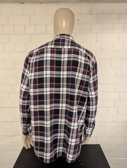 Henderson GCM Flanellen overhemd. Bordeaux Blauw Bruin geruit. Maat 2XL / XXL.