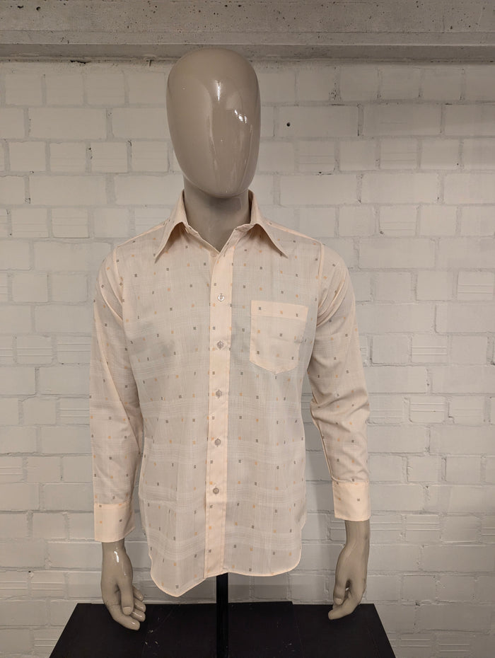 Vintage 70's Markham overhemd met puntkraag. Licht Oranje met Oranje Zwarte print. Maat L.