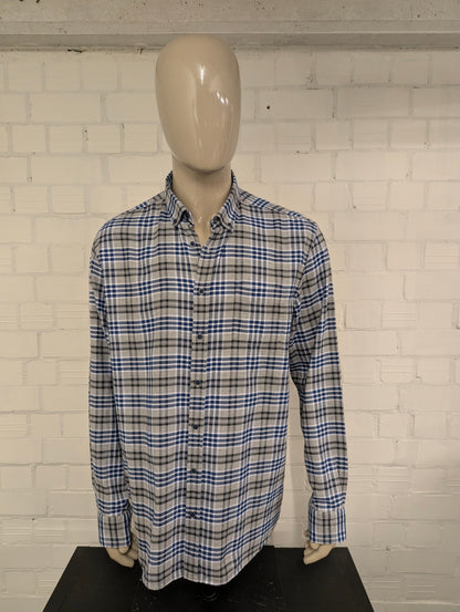 State of Art Flanellen overhemd. Grijs Blauw Wit geruit. Maat 2XL / XXL.