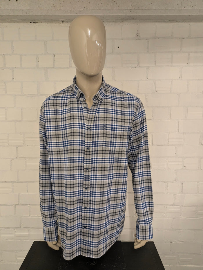 State of Art Flanellen overhemd. Grijs Blauw Wit geruit. Maat 2XL / XXL.