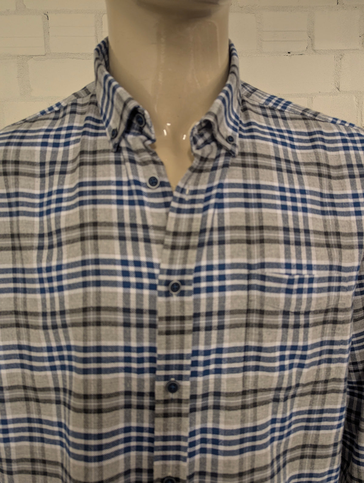 State of Art Flanellen overhemd. Grijs Blauw Wit geruit. Maat 2XL / XXL.