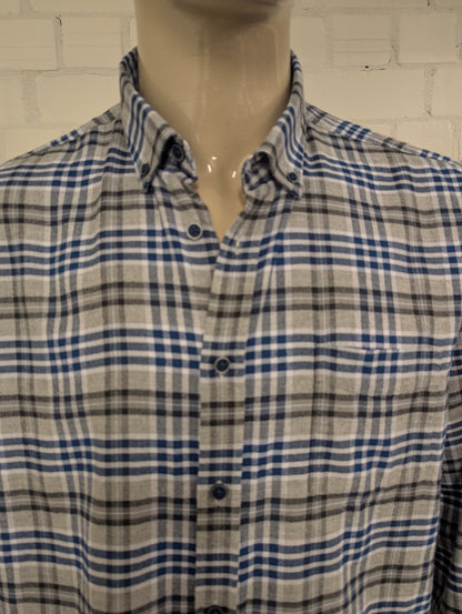 State of Art Flanellen overhemd. Grijs Blauw Wit geruit. Maat 2XL / XXL.