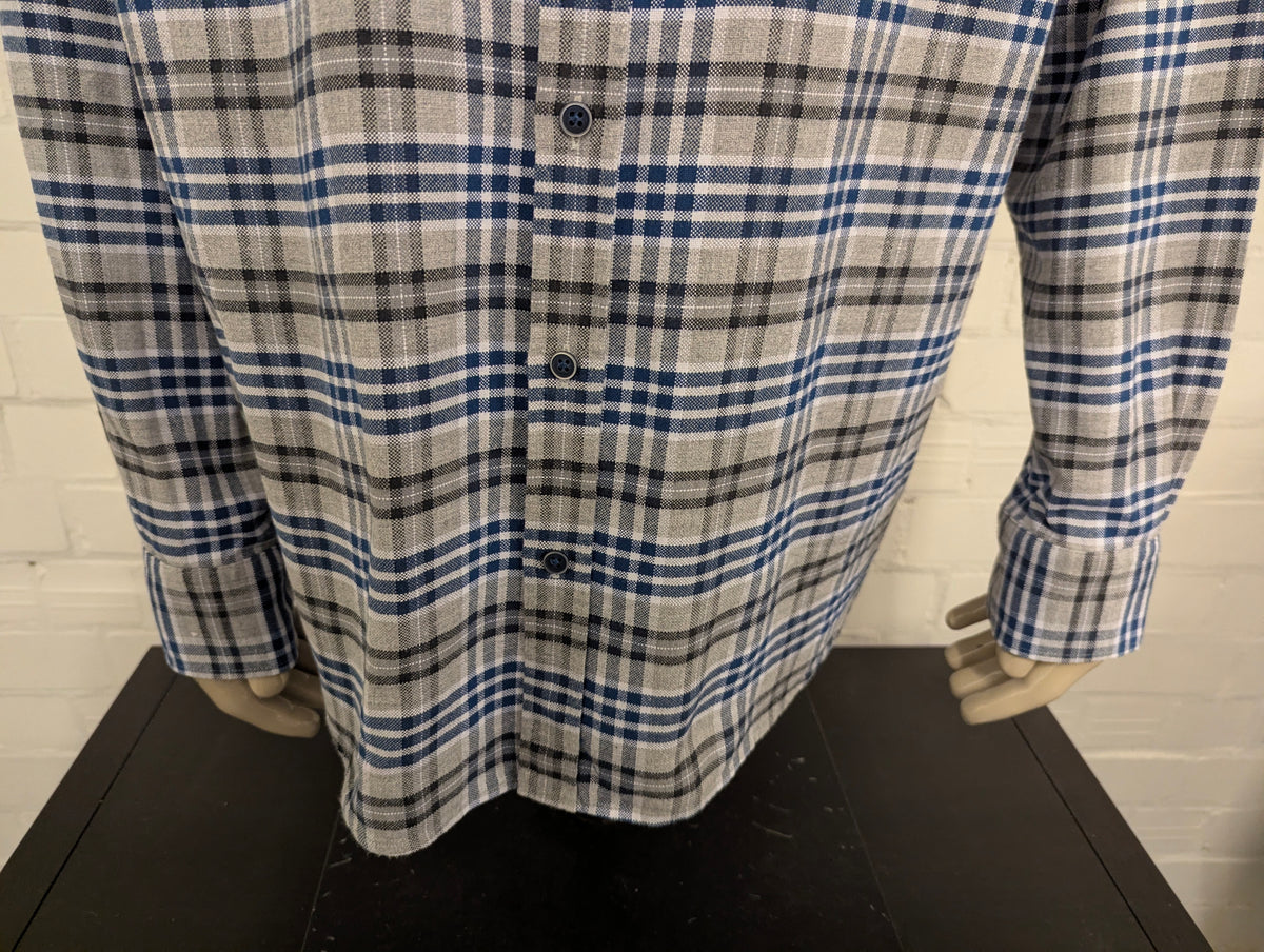 State of Art Flanellen overhemd. Grijs Blauw Wit geruit. Maat 2XL / XXL.