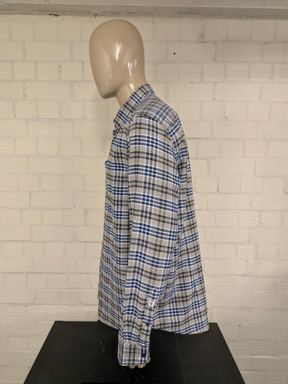 State of Art Flanellen overhemd. Grijs Blauw Wit geruit. Maat 2XL / XXL.