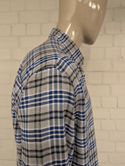 State of Art Flanellen overhemd. Grijs Blauw Wit geruit. Maat 2XL / XXL.
