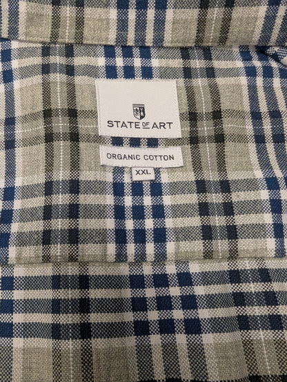 State of Art Flanellen overhemd. Grijs Blauw Wit geruit. Maat 2XL / XXL.