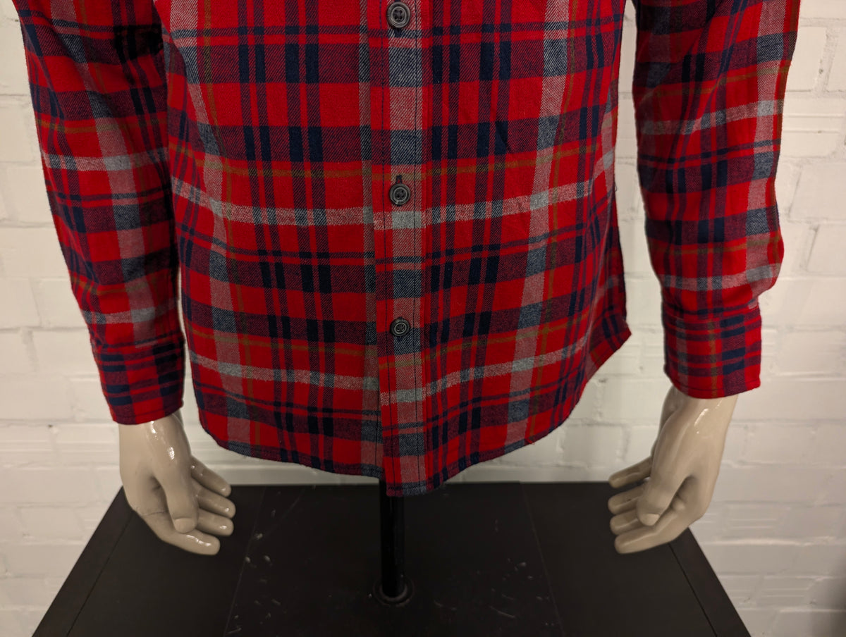 Eddie Bauer Flanellen overhemd. Rood Grijs Zwart geruit. Maat M.
