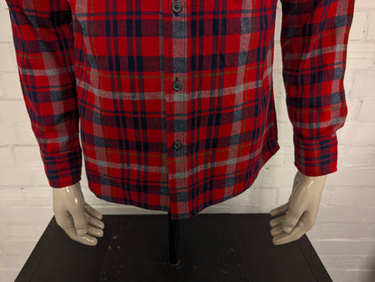 Eddie Bauer Flanellen overhemd. Rood Grijs Zwart geruit. Maat M.