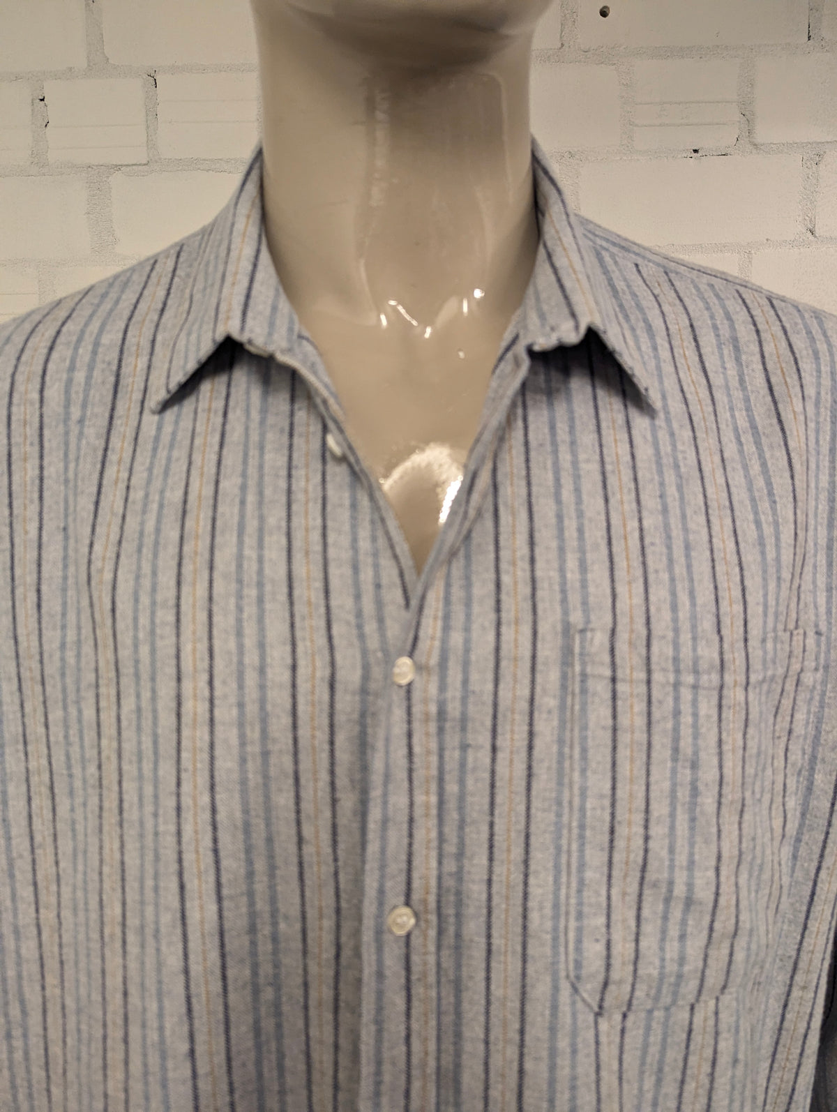 Vintage Flanellen overhemd. Blauw Bruin gestreept. Maat 3XL / XXXL.  #839.