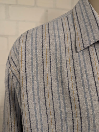 Vintage Flanellen overhemd. Blauw Bruin gestreept. Maat 3XL / XXXL.  #839.