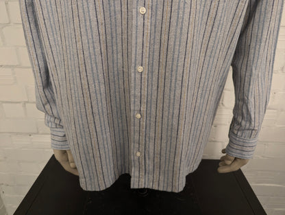 Vintage Flanellen overhemd. Blauw Bruin gestreept. Maat 3XL / XXXL.  #839.