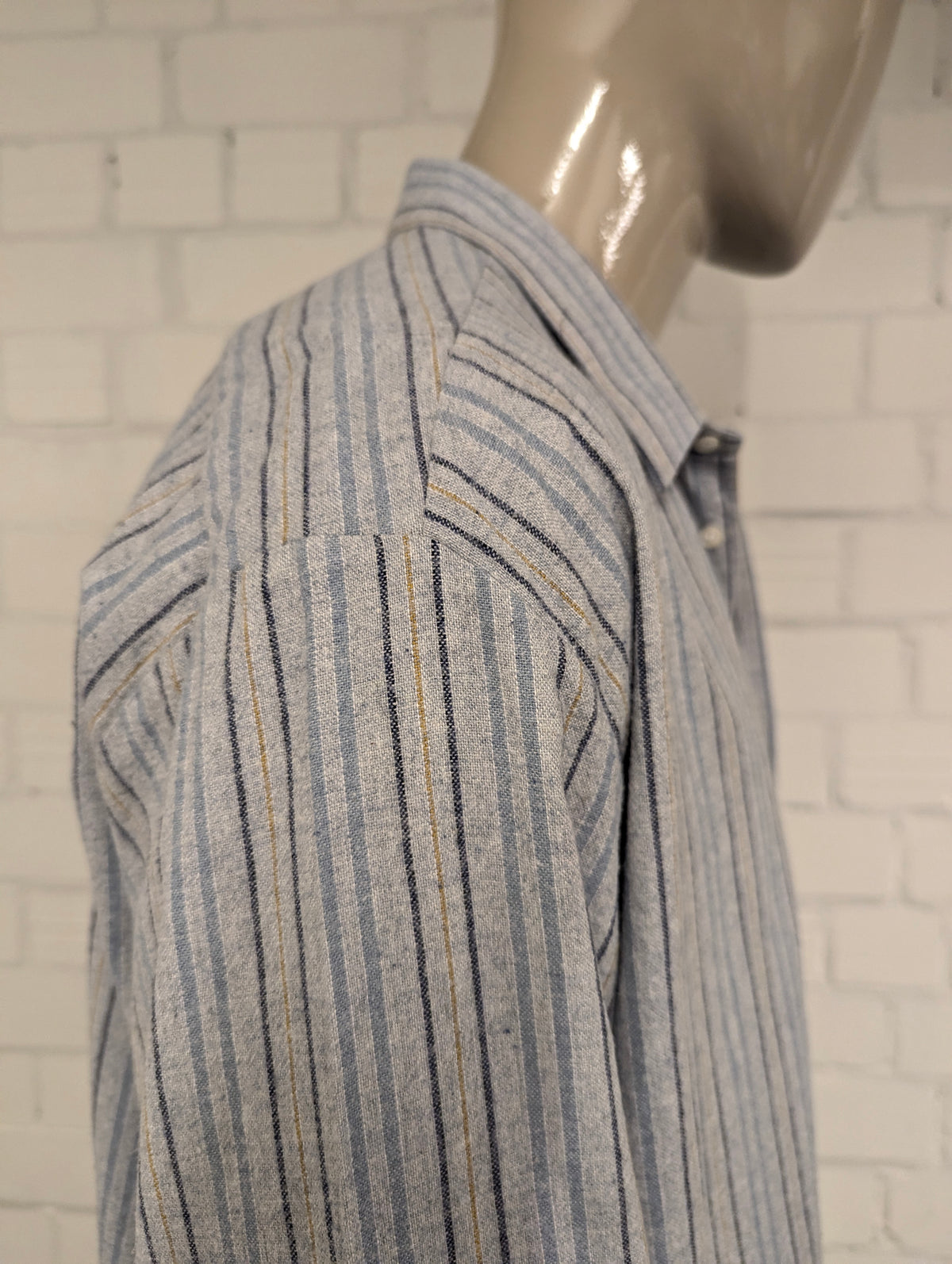Vintage Flanellen overhemd. Blauw Bruin gestreept. Maat 3XL / XXXL.  #839.
