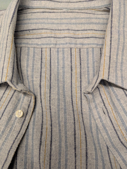 Vintage Flanellen overhemd. Blauw Bruin gestreept. Maat 3XL / XXXL.  #839.