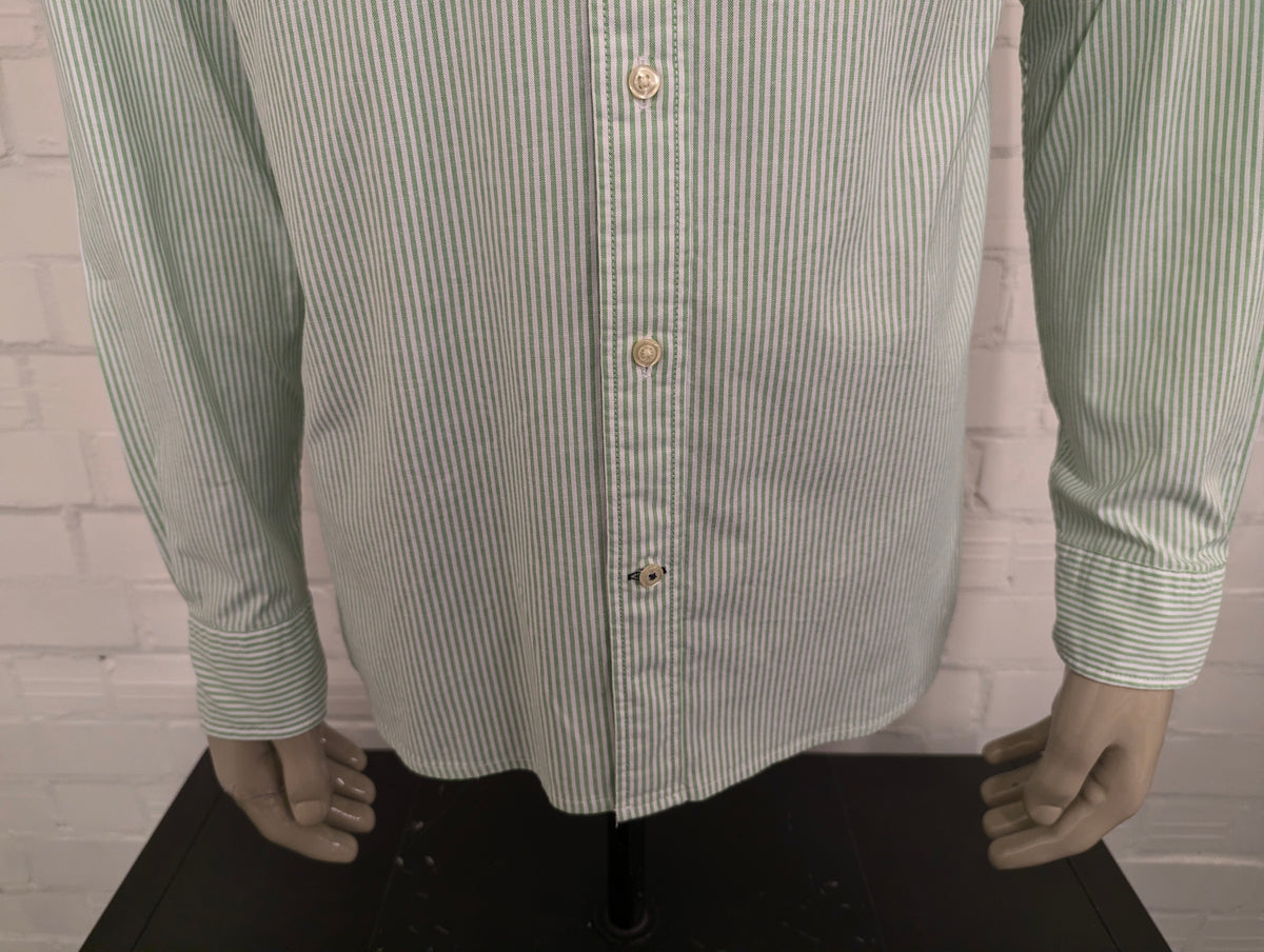 Tommy Hilfiger overhemd. Groen Wit gestreept. Maat L. ntflex. regular fit. stretch.