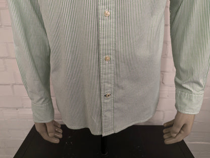 Tommy Hilfiger overhemd. Groen Wit gestreept. Maat L. ntflex. regular fit. stretch.