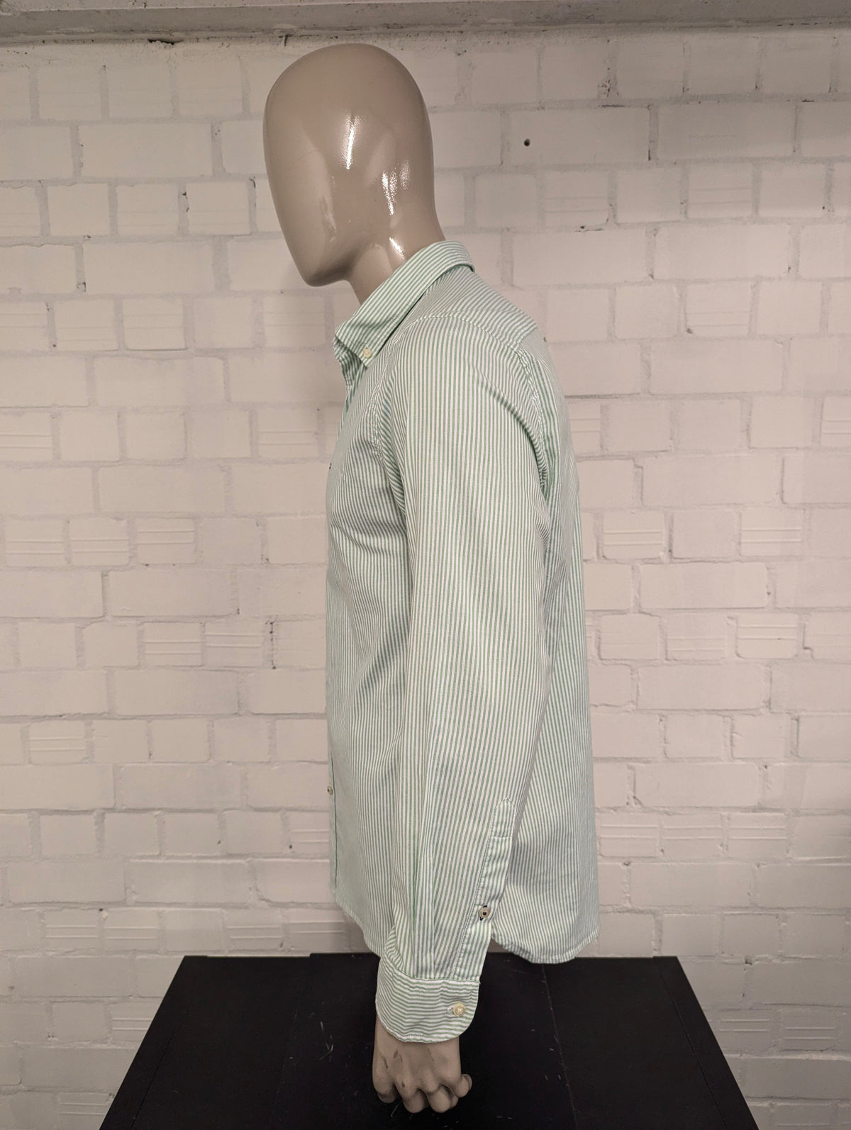 Tommy Hilfiger overhemd. Groen Wit gestreept. Maat L. ntflex. regular fit. stretch.