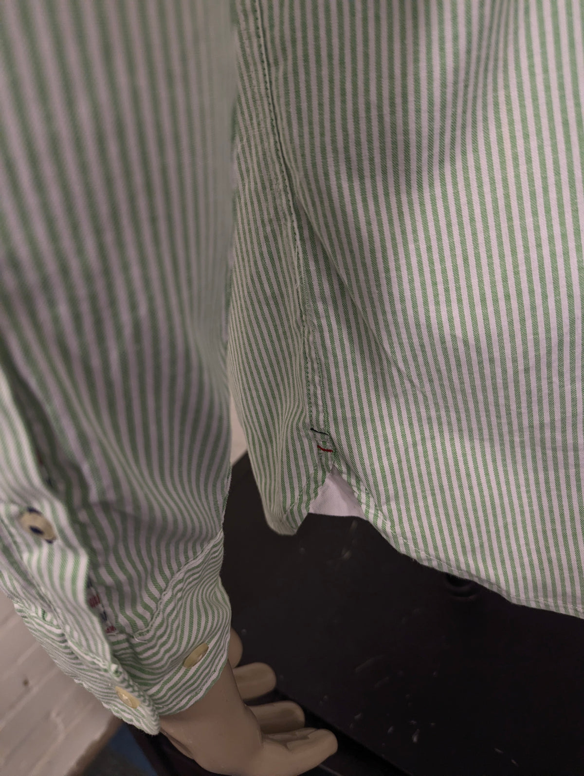 Tommy Hilfiger overhemd. Groen Wit gestreept. Maat L. ntflex. regular fit. stretch.