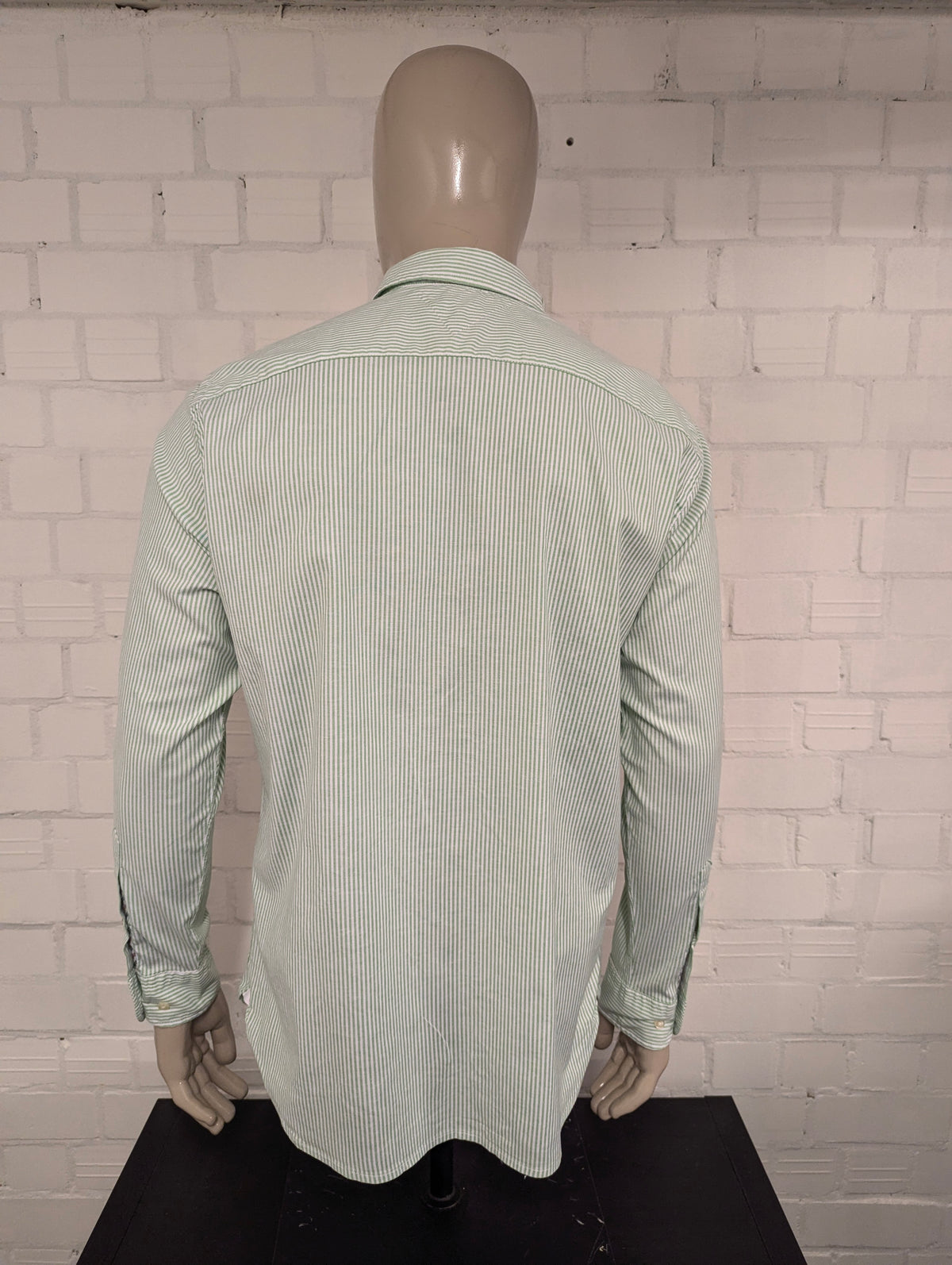 Tommy Hilfiger overhemd. Groen Wit gestreept. Maat L. ntflex. regular fit. stretch.