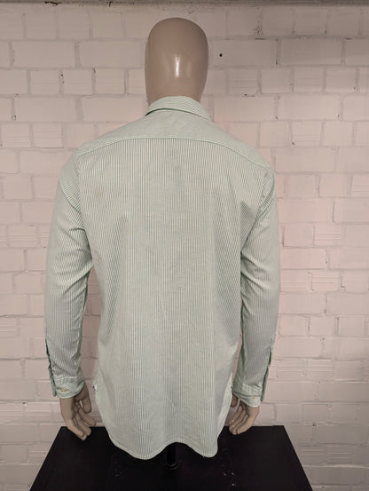 Tommy Hilfiger overhemd. Groen Wit gestreept. Maat L. ntflex. regular fit. stretch.