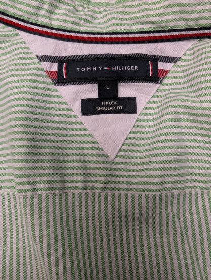 Tommy Hilfiger overhemd. Groen Wit gestreept. Maat L. ntflex. regular fit. stretch.