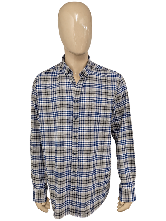 State of Art Flanellen overhemd. Grijs Blauw Wit geruit. Maat 2XL / XXL. – vrijstaande voorzijde.