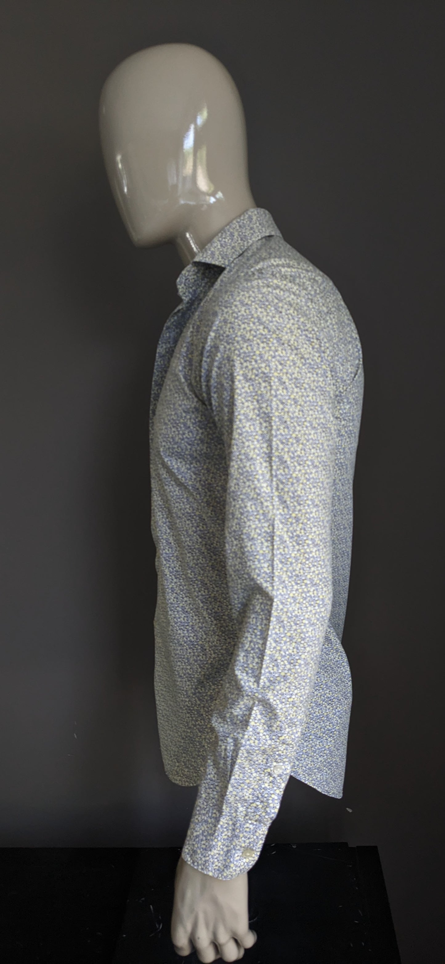 McGregor Distinction overhemd. Geel Grijs Blauwe moderne print. Maat 38 / S. Tailored Fit.