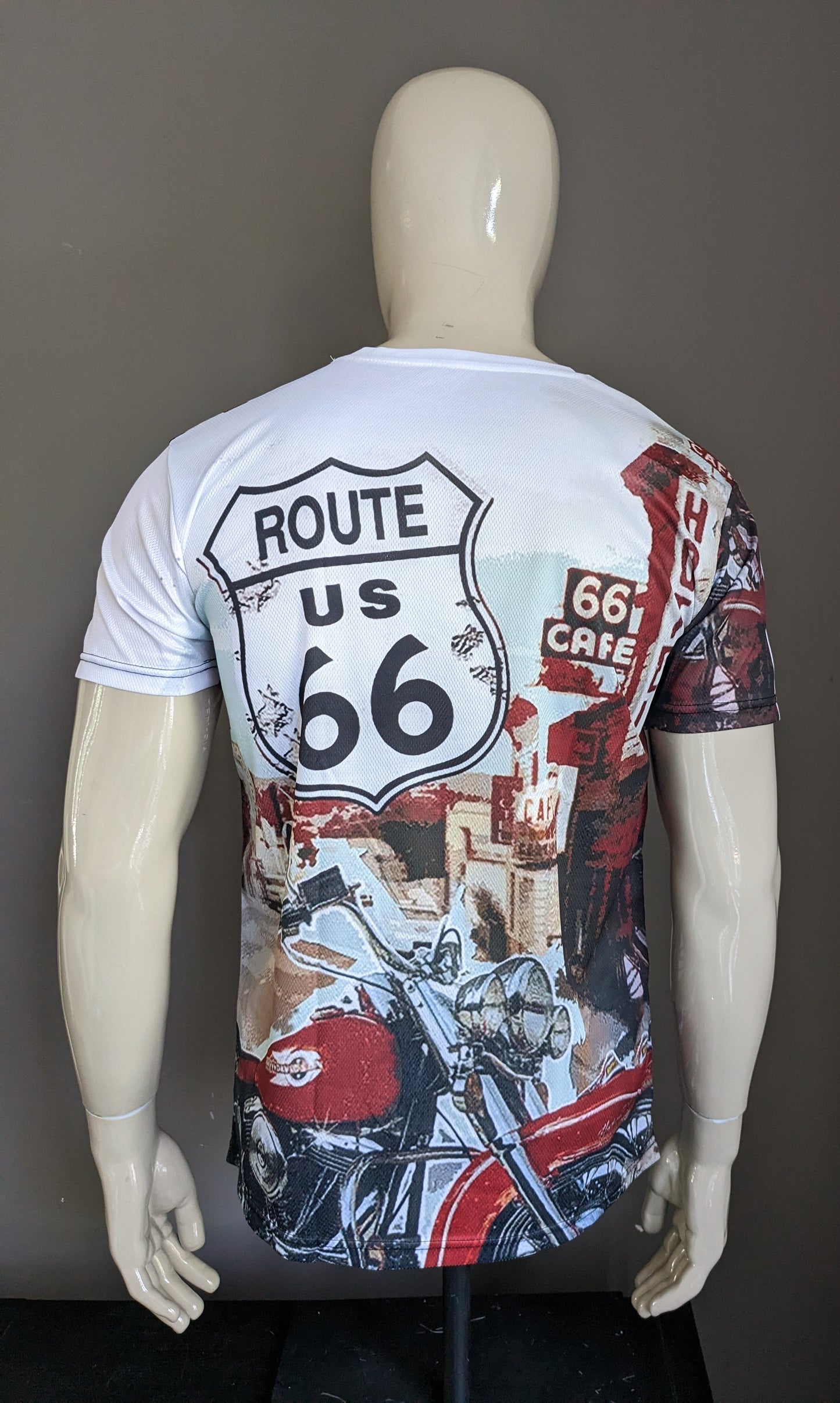 Route 66 Hemd. Weiß roter schwarz gefärbt. Größe M.
