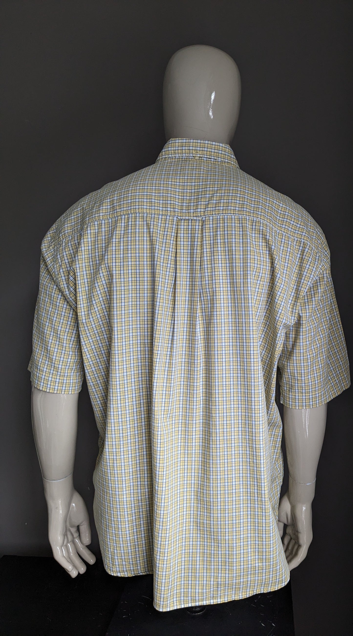 Burton Menswear Shirt short sleeve. Yellow blue white checkered. Size XXL / 2XL.
