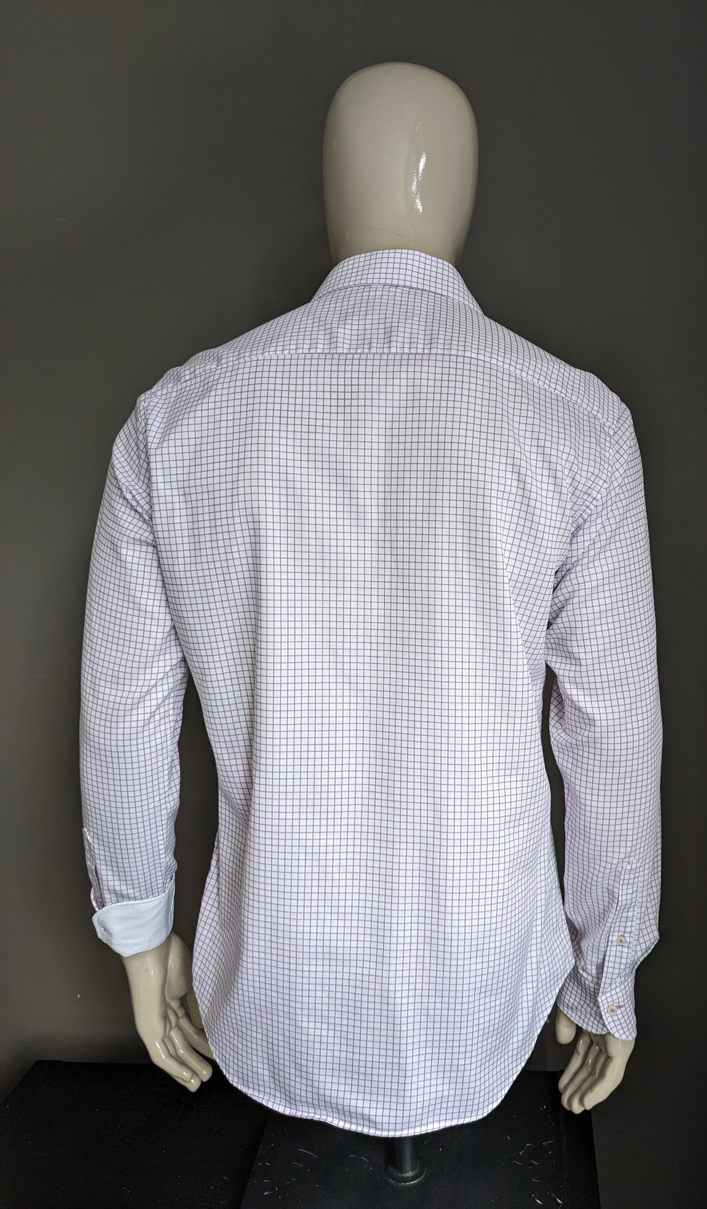 Profuomo shirt. White purple blocked. Size 42 / L. Slim Fit