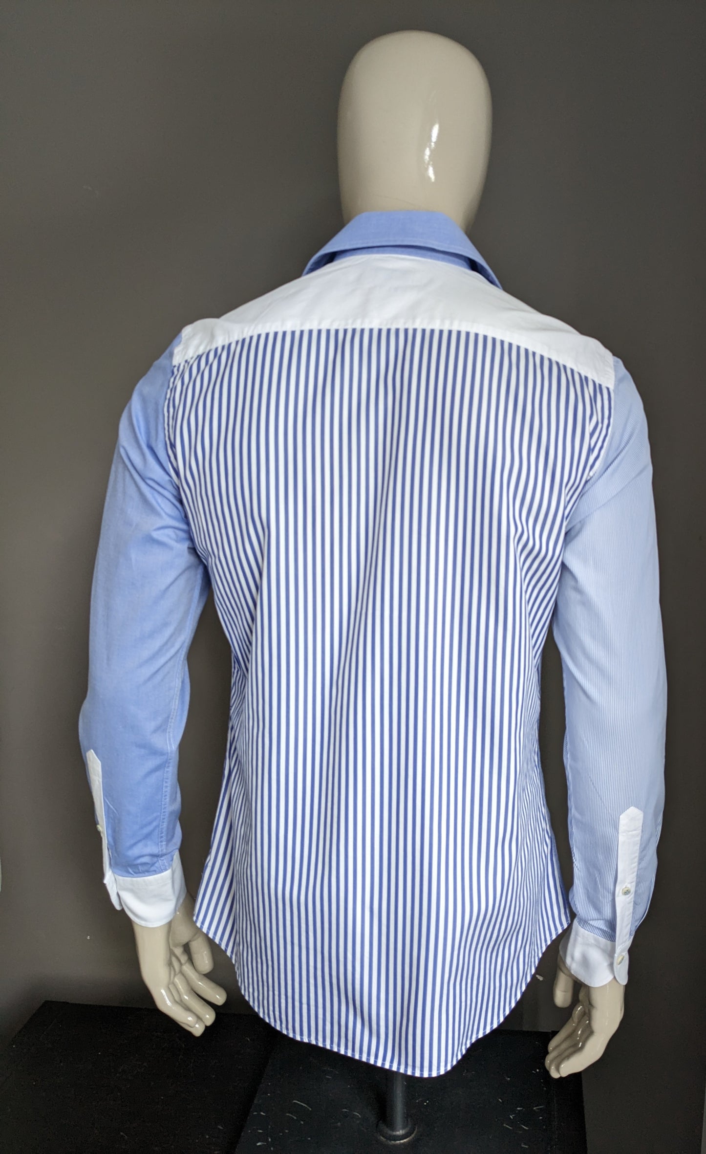 Profuomo Sky Blue overhemd. Blauw Wit gekleurd / motief. Maat 40 / M Slim Fit.