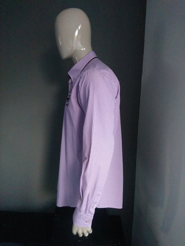 Camisa de moda GCM. Blanco púrpura a cuadros. Tamaño 2xl / xxl
