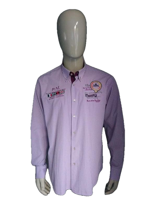 Camisa de moda GCM. Blanco púrpura a cuadros. Tamaño 2xl / xxl