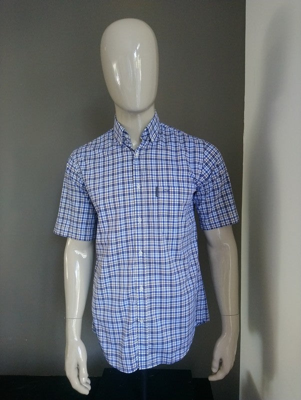Paul and Shark shirt, short sleeve. Blue white brown. Size 40 / m