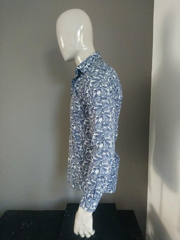 Atelier F&B overhemd. Blauw Witte draken print. Maat S - EcoGents