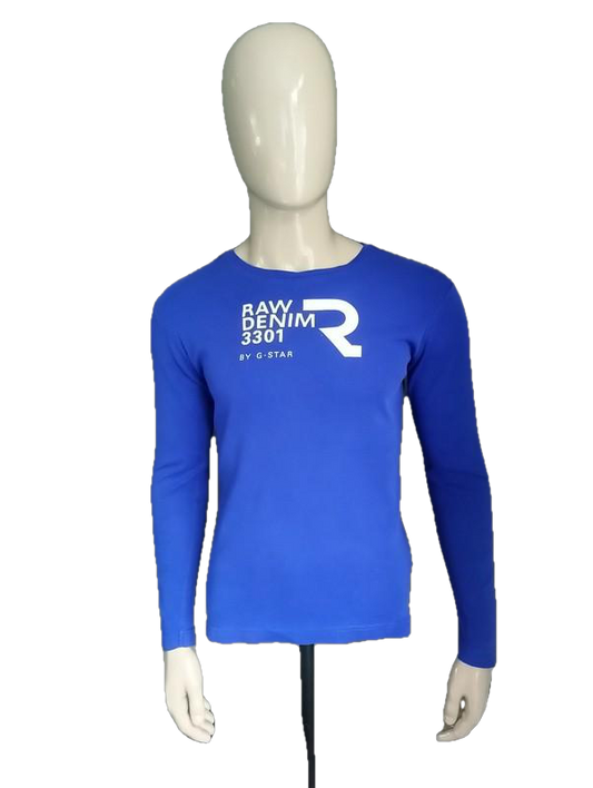 G-Star Raw Longsleeve. Blue with white print. Size L / M
